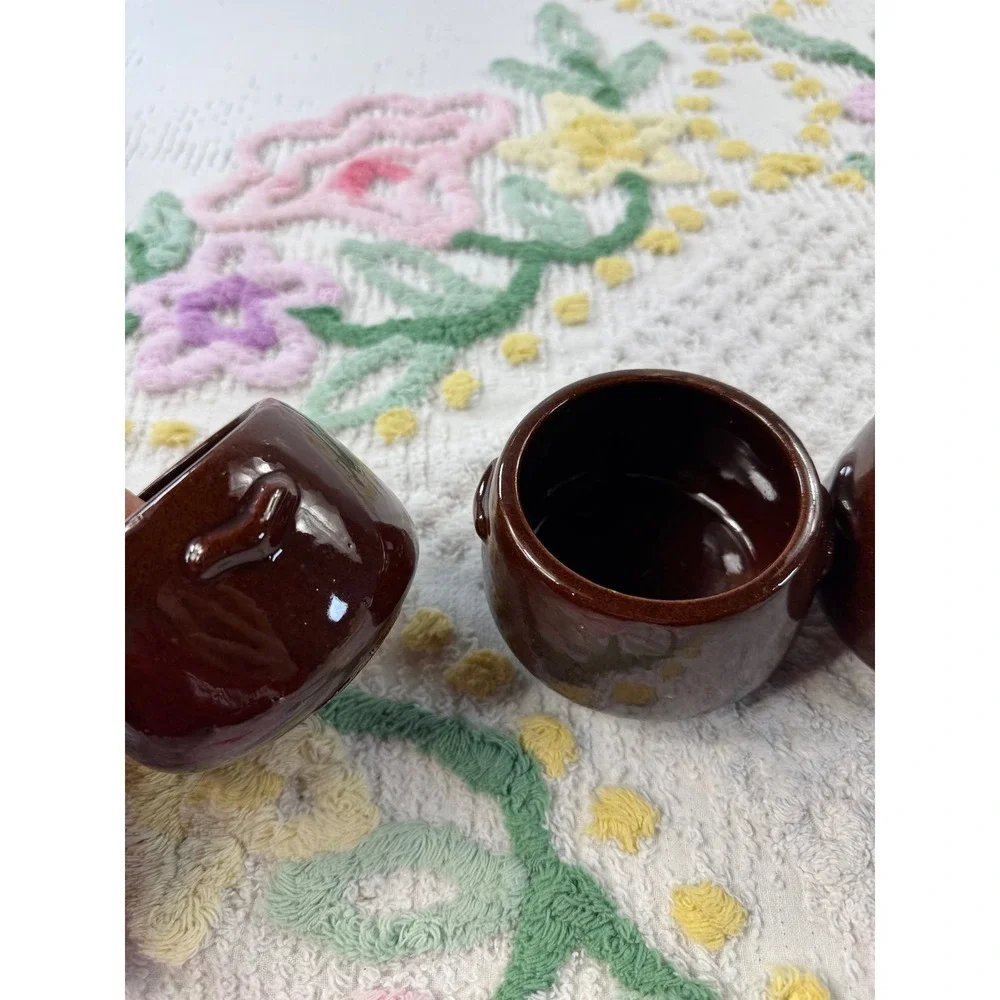 West Bend Vintage‎ Brown Glazed Stoneware Individual Bean Pots Set of 3 Crocks